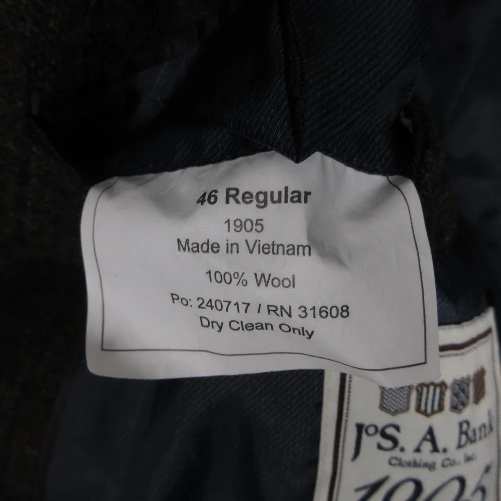 Jos A Bank Jacket Mens 46‎ R Brown Plaid Wool Blazer Tailored Fit Signature EUC
